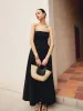 Cotton & Linen Pleat Strapless Long Dress sold by COMMENSE