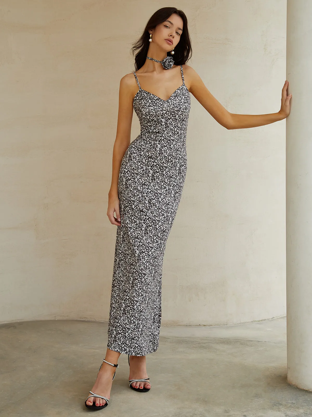 Printed Backless Long Dress sold by COMMENSE