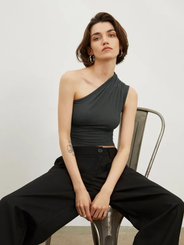 One Shoulder Crop Top sold by COMMENSE