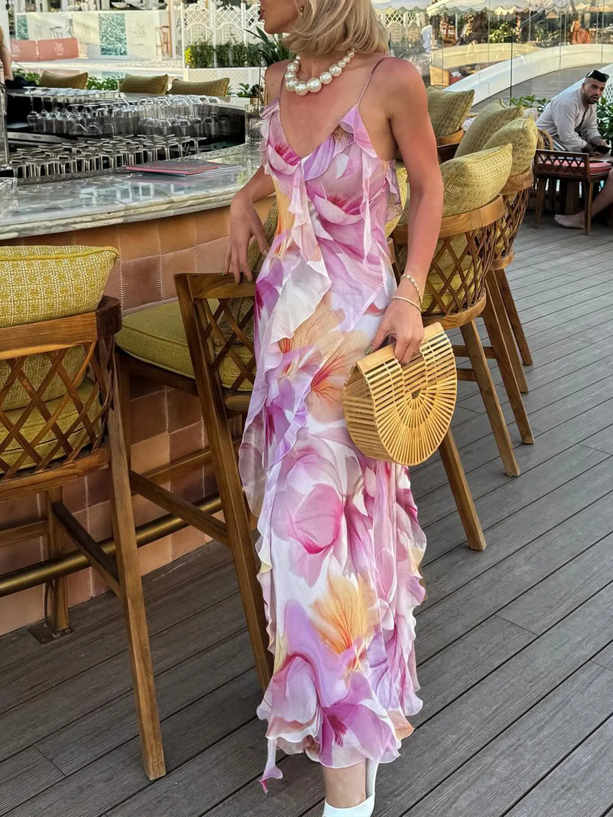 Serendipity Floral Print Ruffle Trim Cami Split Midi Dress sold by COMMENSE product image thumbnail 4