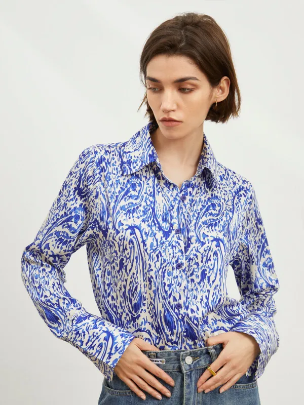 Printed Satin Button Down Shirt sold by COMMENSE