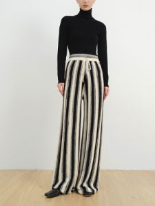 Stripe Drawstring Knitted Wide Leg Pants sold by COMMENSE