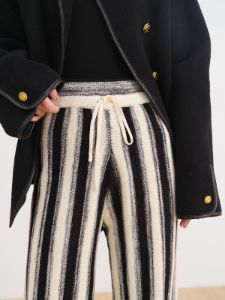 Stripe Drawstring Knitted Wide Leg Pants sold by COMMENSE