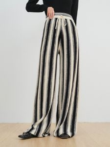Stripe Drawstring Knitted Wide Leg Pants sold by COMMENSE
