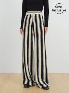 Stripe Drawstring Knitted Wide Leg Pants sold by COMMENSE
