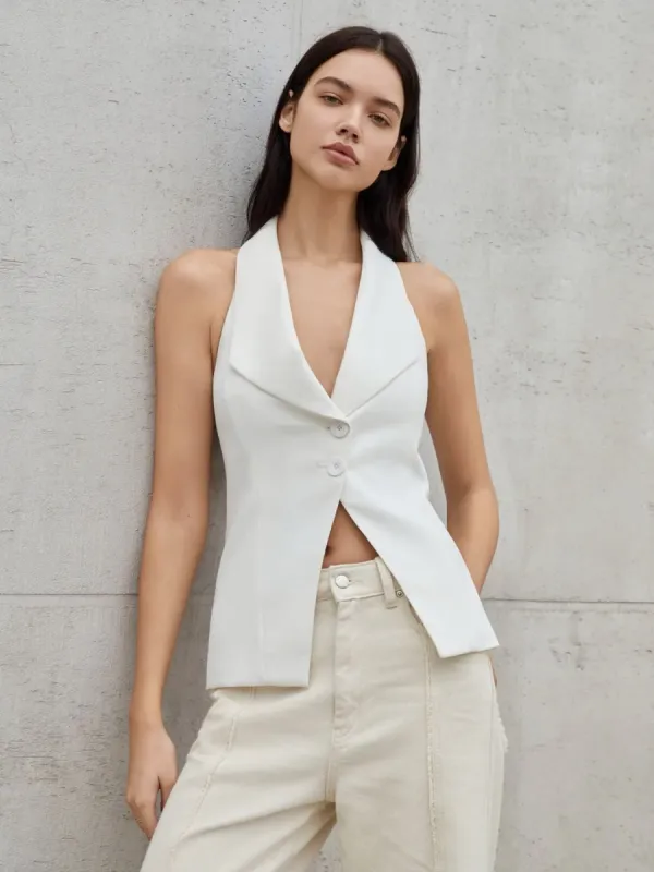 Solid Tailored Button Halter Waistcoat sold by COMMENSE