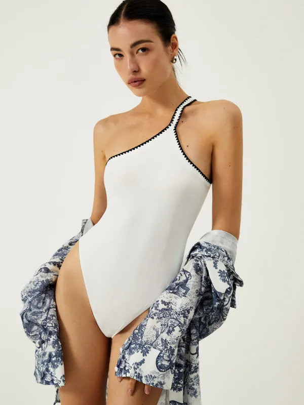 Contrast Asymmetrical Bodysuit sold by COMMENSE