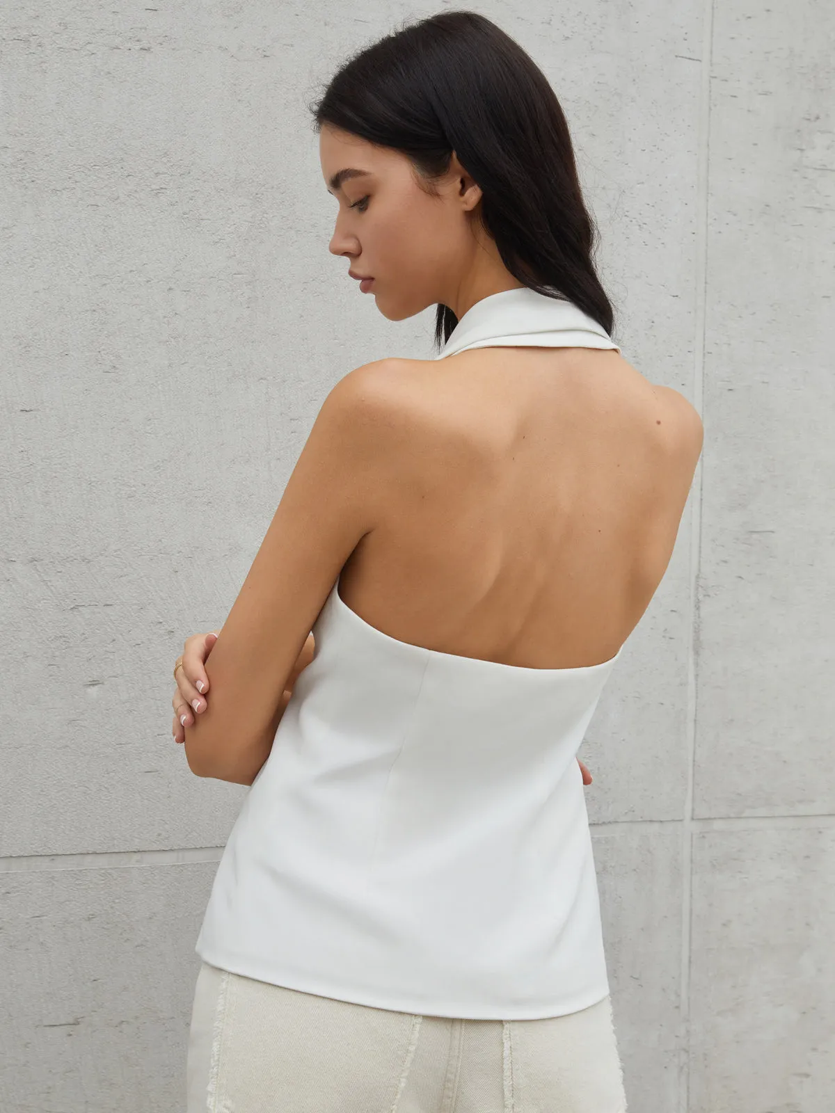 Solid Tailored Button Halter Waistcoat sold by COMMENSE product image thumbnail 5