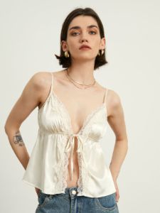 Lace Trim Satin Cami Top sold by COMMENSE