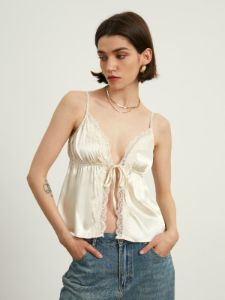 Lace Trim Satin Cami Top sold by COMMENSE