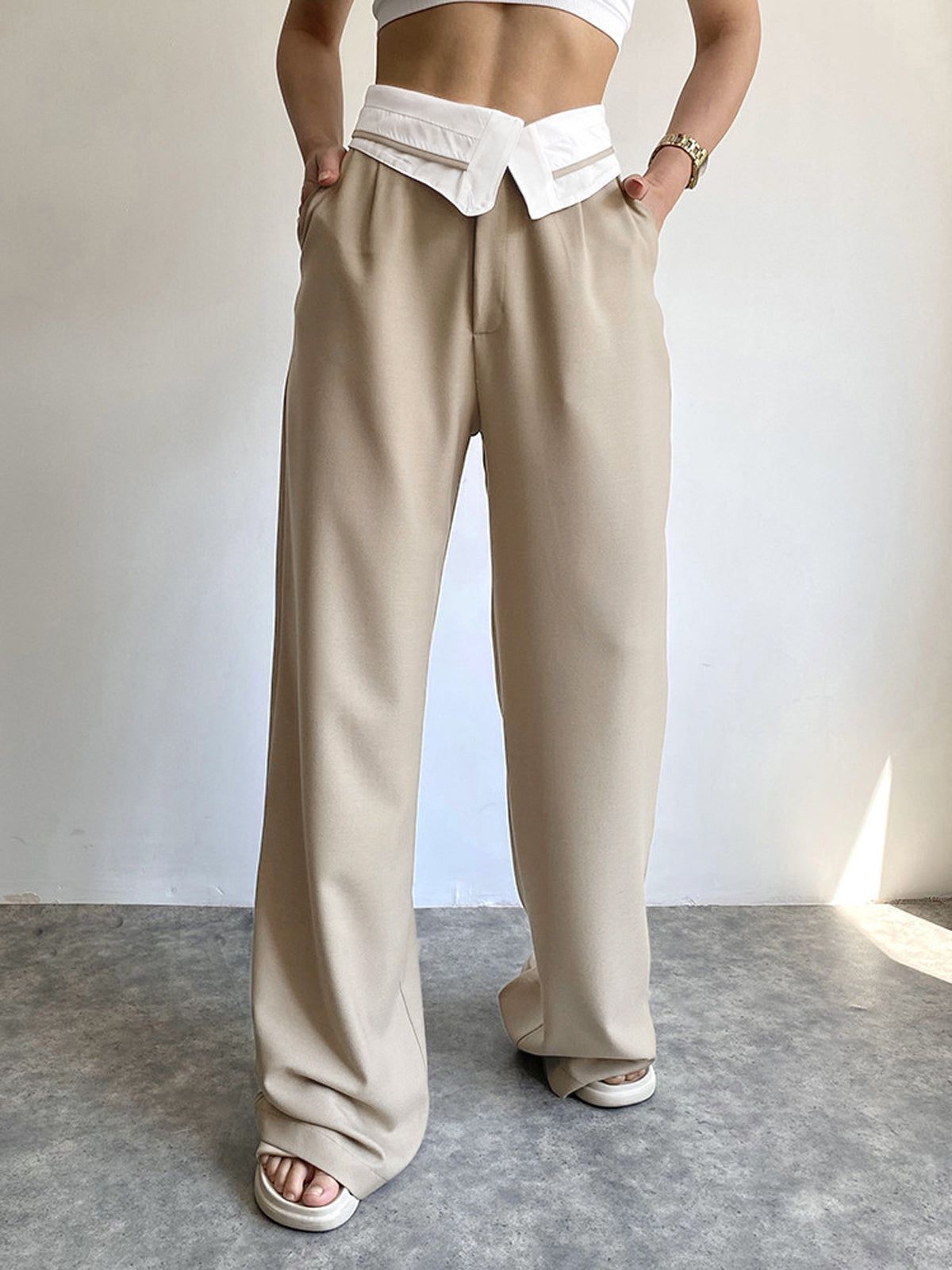 Contrast Waist Leisure Wide Leg Pants sold by COMMENSE product image thumbnail 5