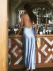 Satin Backless Split Thigh Long Dress sold by COMMENSE