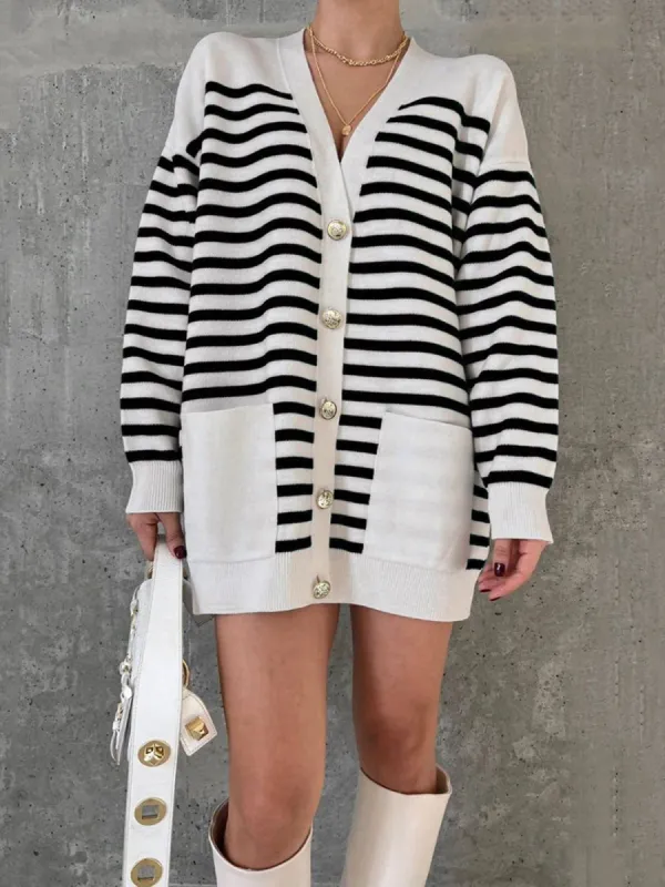 Stripe Oversized Long Cardigan sold by COMMENSE