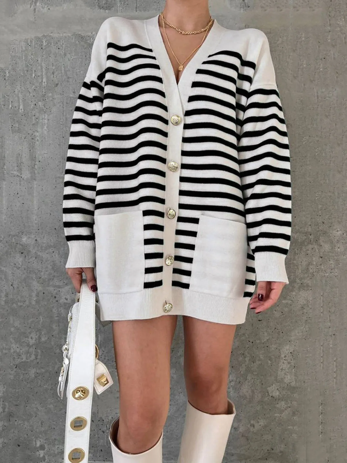 Stripe Oversized Long Cardigan sold by COMMENSE