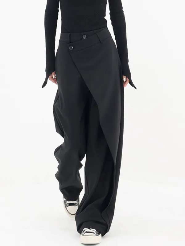 Asymmetrical Layer Button Wide Leg Dress Pants sold by COMMENSE