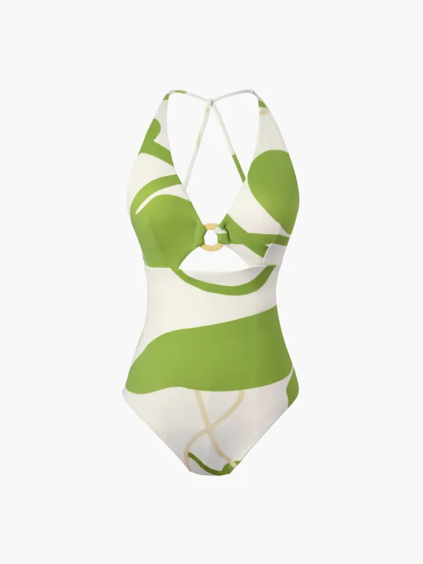 Summer Greens Cutout One Piece Swimsuit sold by COMMENSE