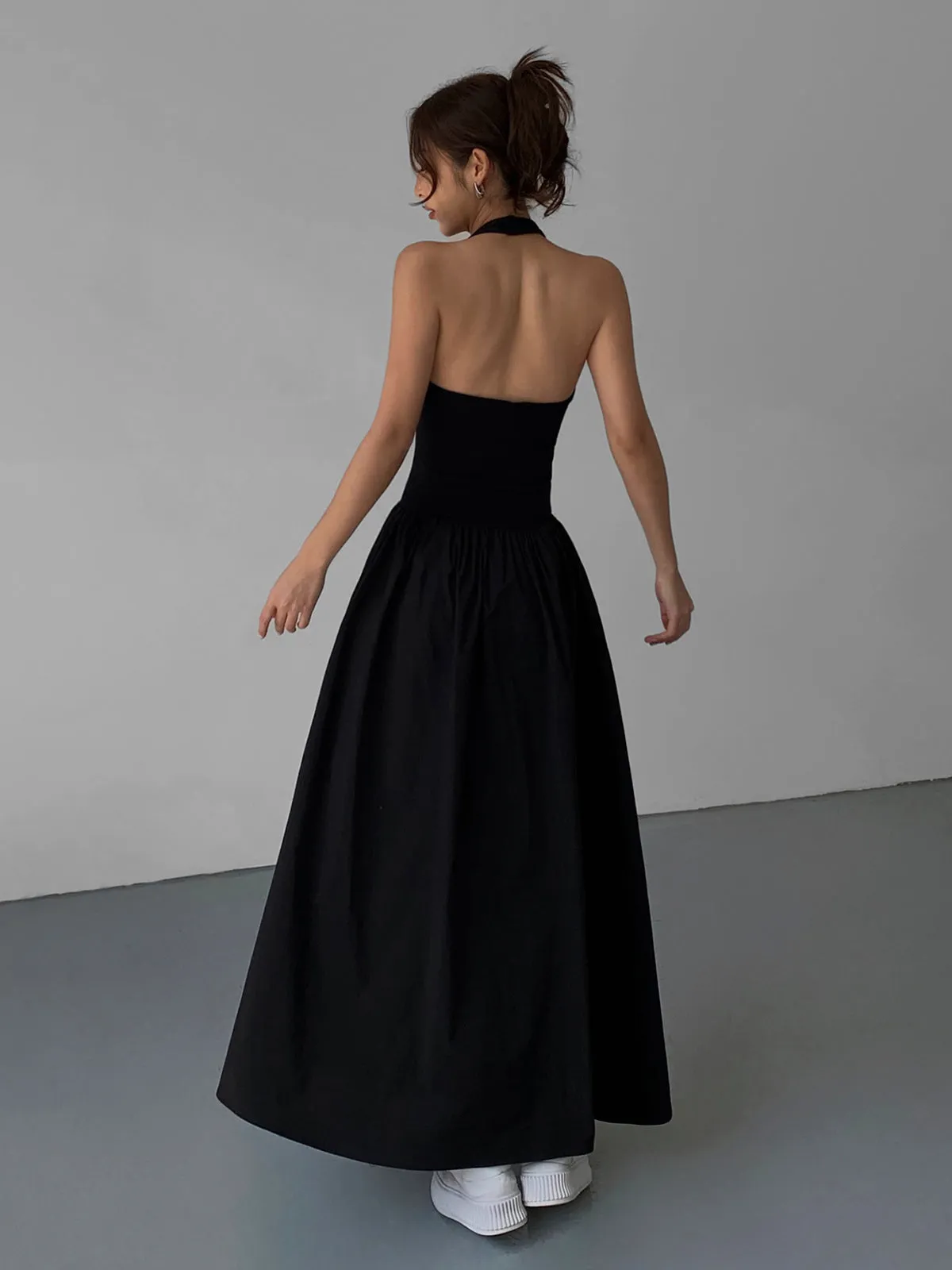 Minimalist Halter Backless Long Dress sold by COMMENSE