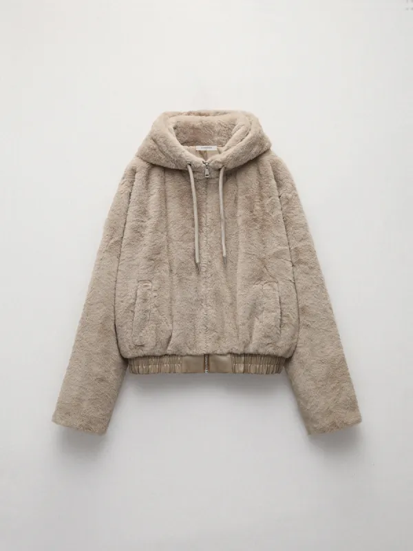 Double Pockets Hooded Furry Jacket sold by COMMENSE