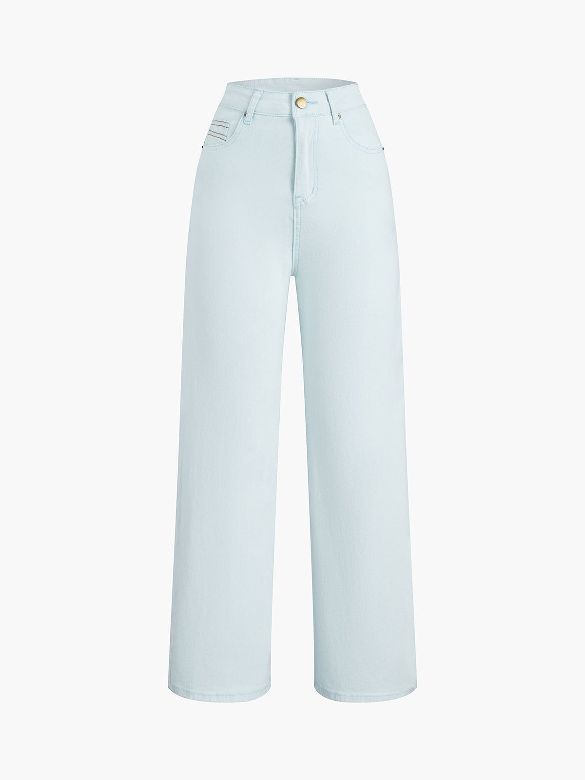 Light Blue Denim Straight Leg Jeans sold by COMMENSE