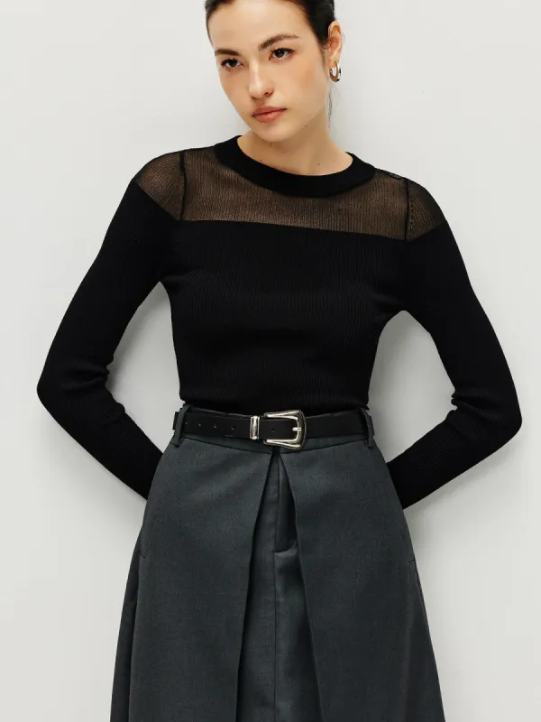 Semi-Sheer Panel Sweater sold by COMMENSE