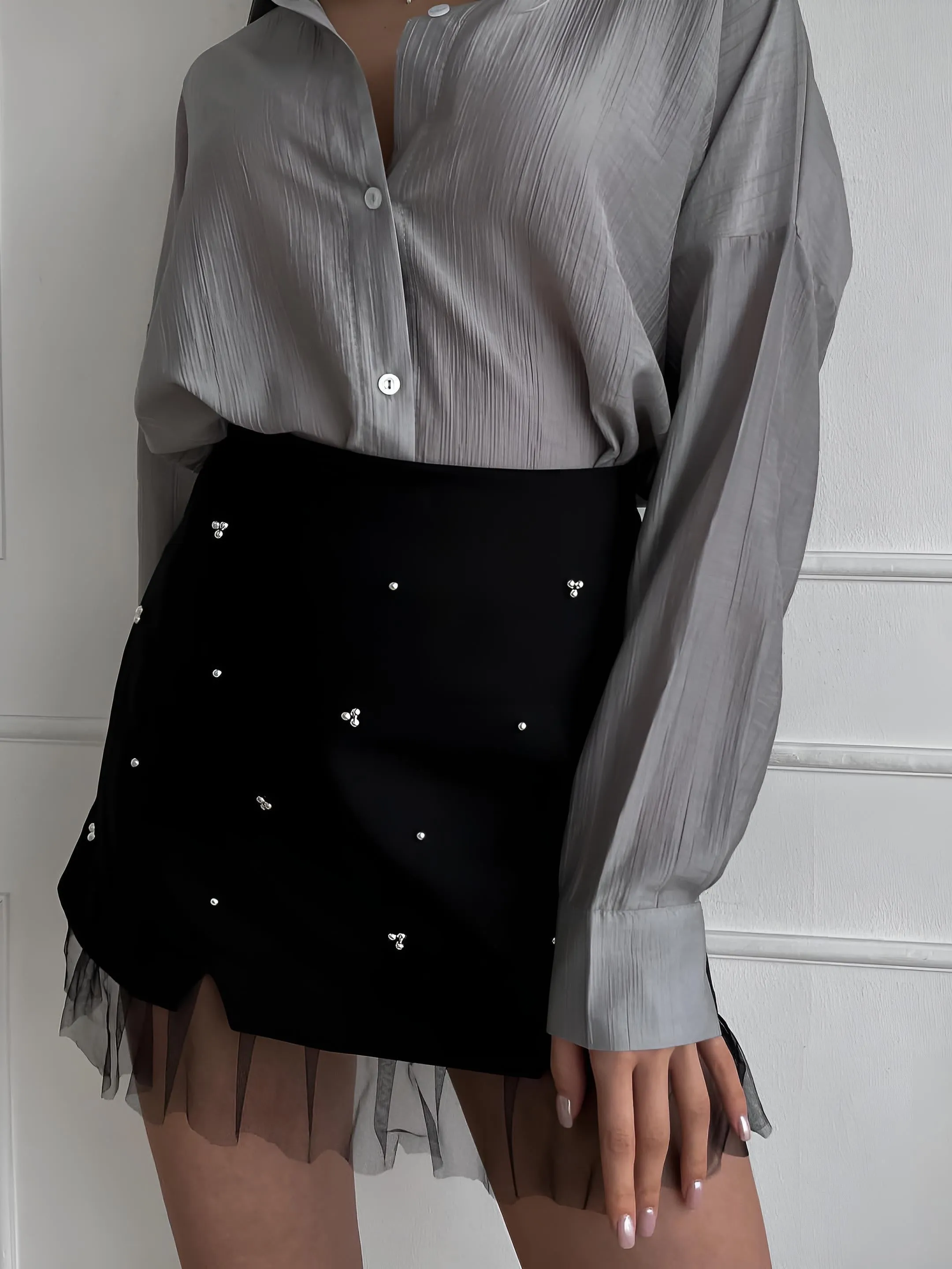 Beaded Tulle Trim A Line Skirt sold by COMMENSE product image thumbnail 2