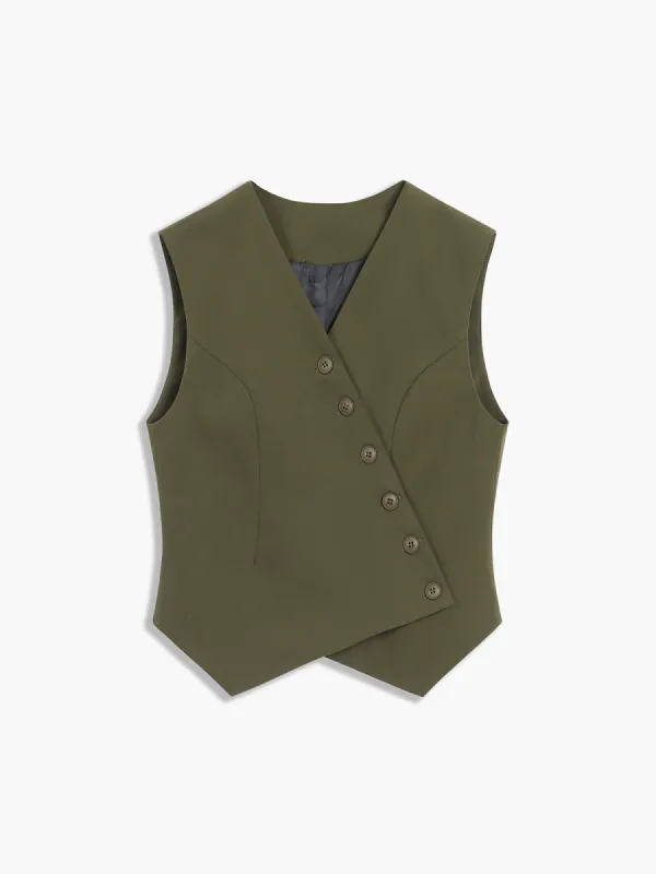 Made For You Asymmetric Buttoned Vest made by COMMENSE