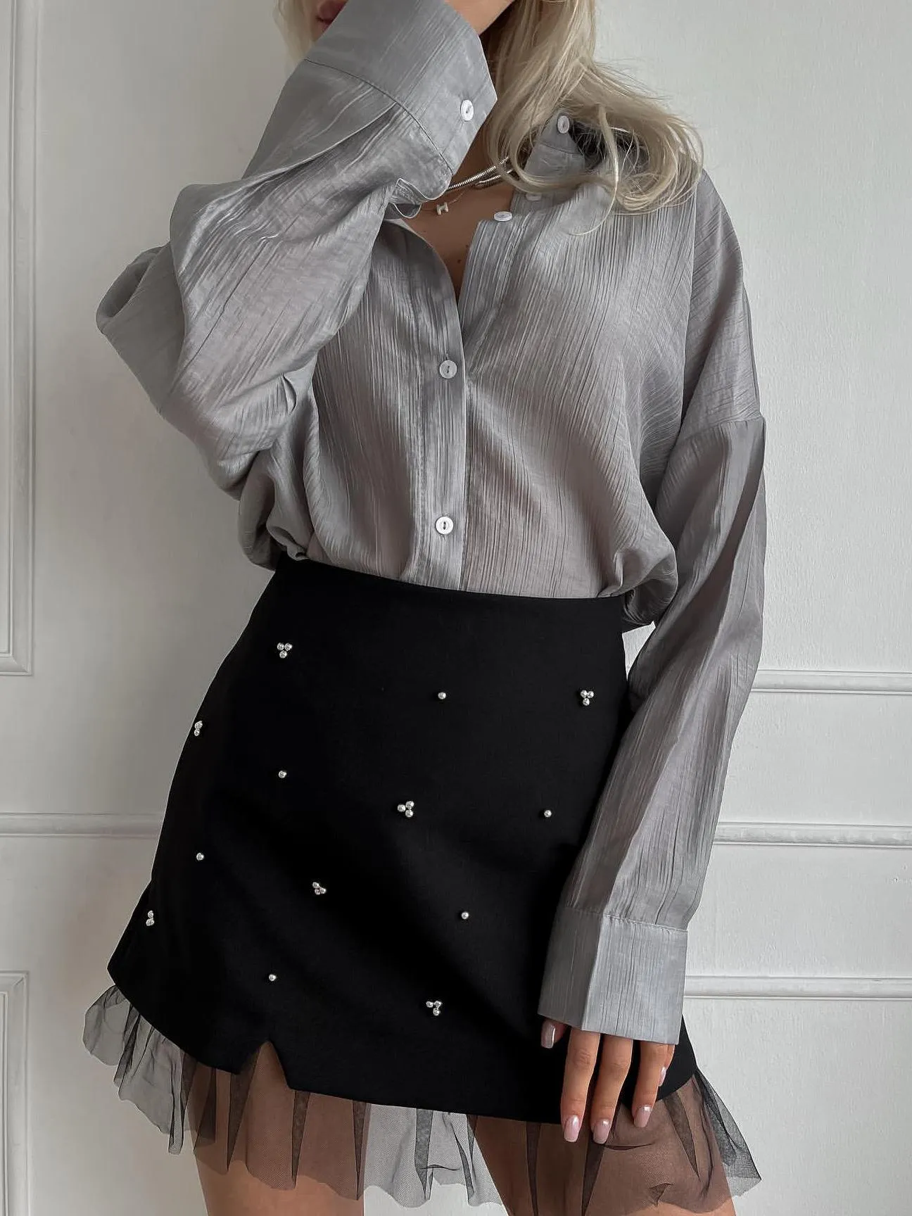 Beaded Tulle Trim A Line Skirt sold by COMMENSE product image thumbnail 3