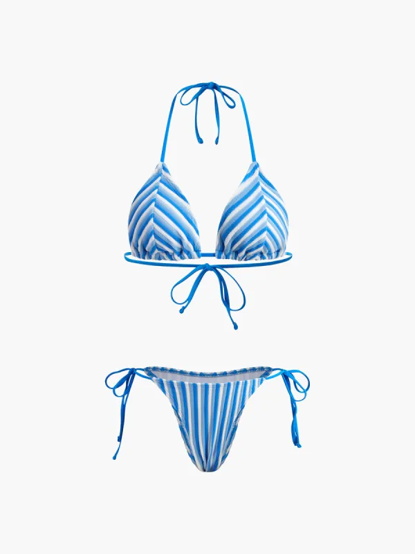 Halter Triangle Stripe Bikini Set made by COMMENSE