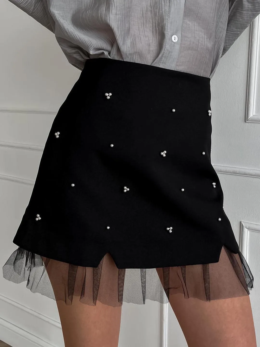 Beaded Tulle Trim A Line Skirt sold by COMMENSE