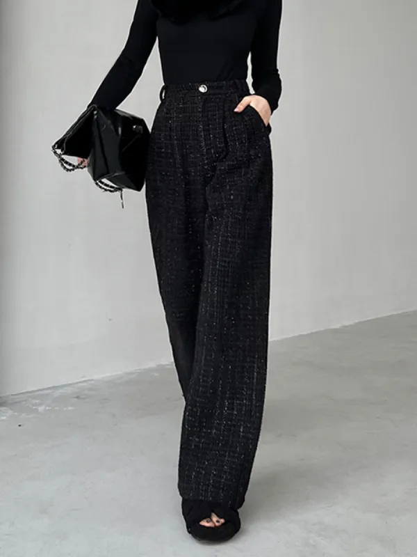 Sequined Tweed Pocket Straight Leg Pants sold by COMMENSE