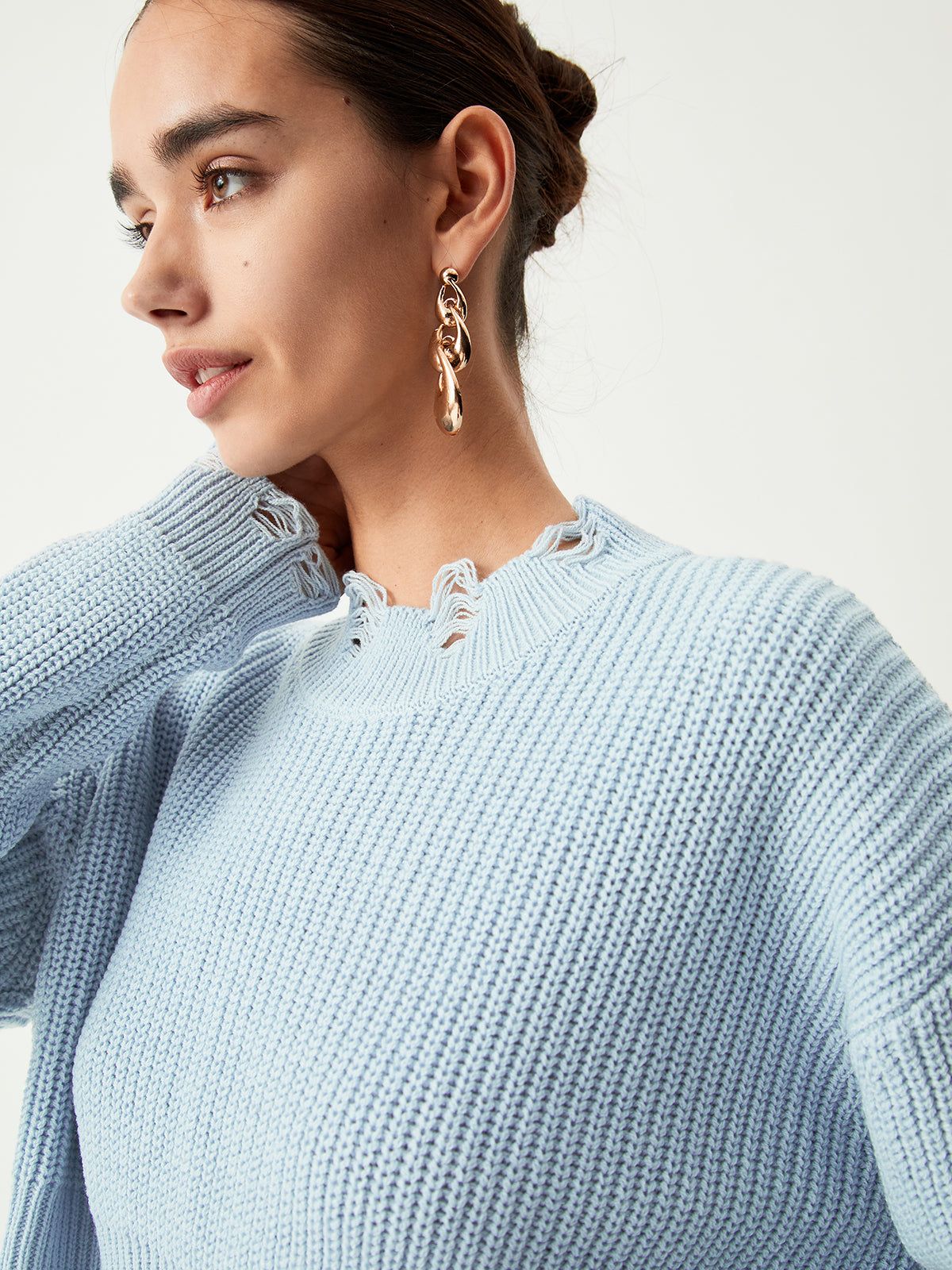 Baby Blue Distressed Detail Crop Sweater sold by COMMENSE product image thumbnail 4