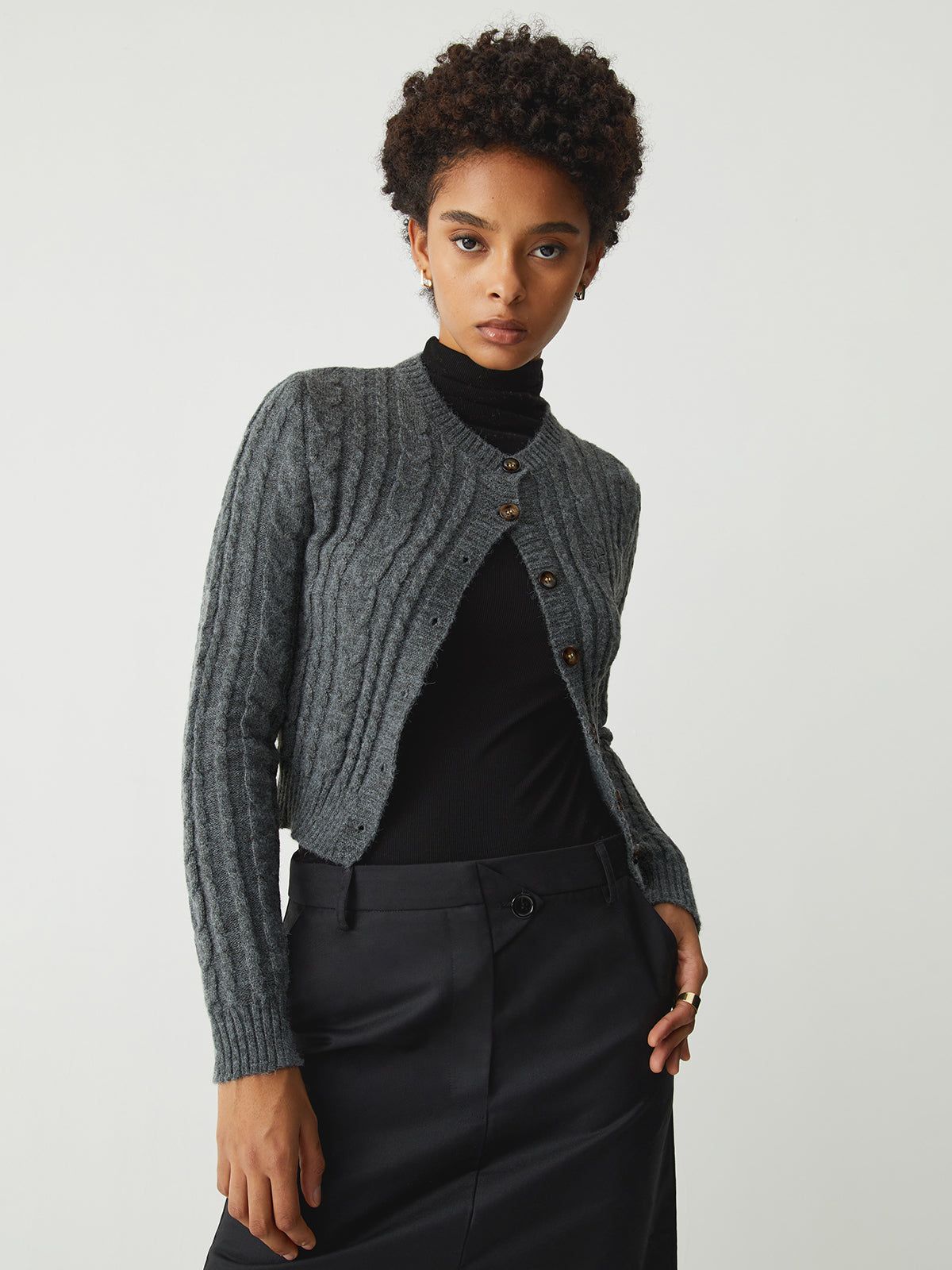 Cable Knit Long Sleeve Crop Cardigan sold by COMMENSE