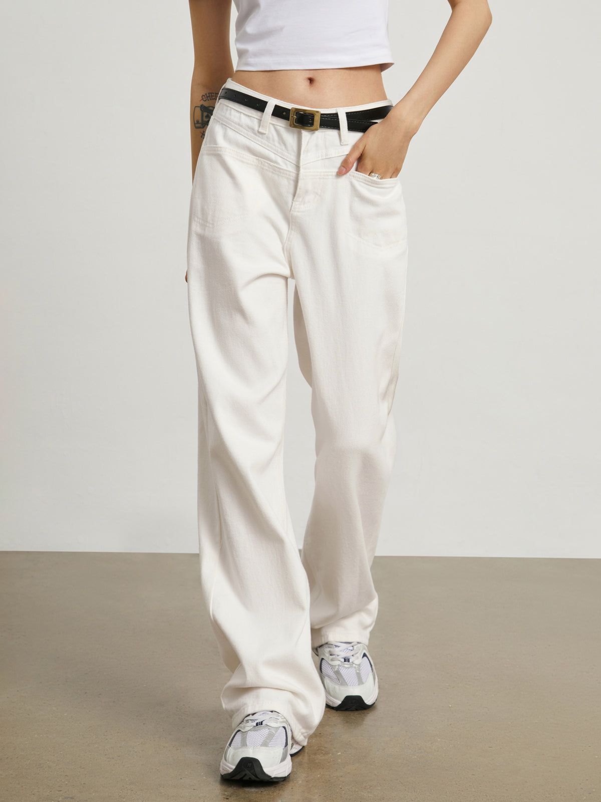 White Denim Cotton Wide Leg Jeans sold by COMMENSE