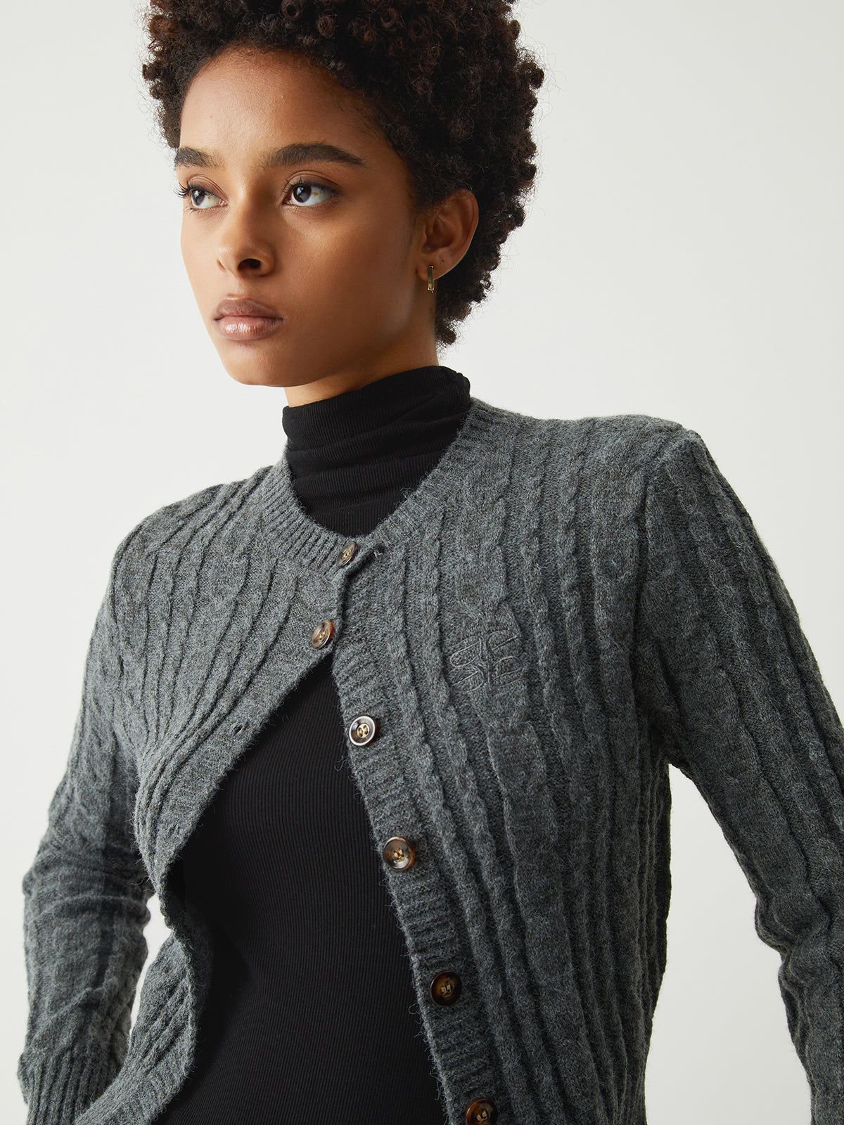 Cable Knit Long Sleeve Crop Cardigan sold by COMMENSE product image thumbnail 2