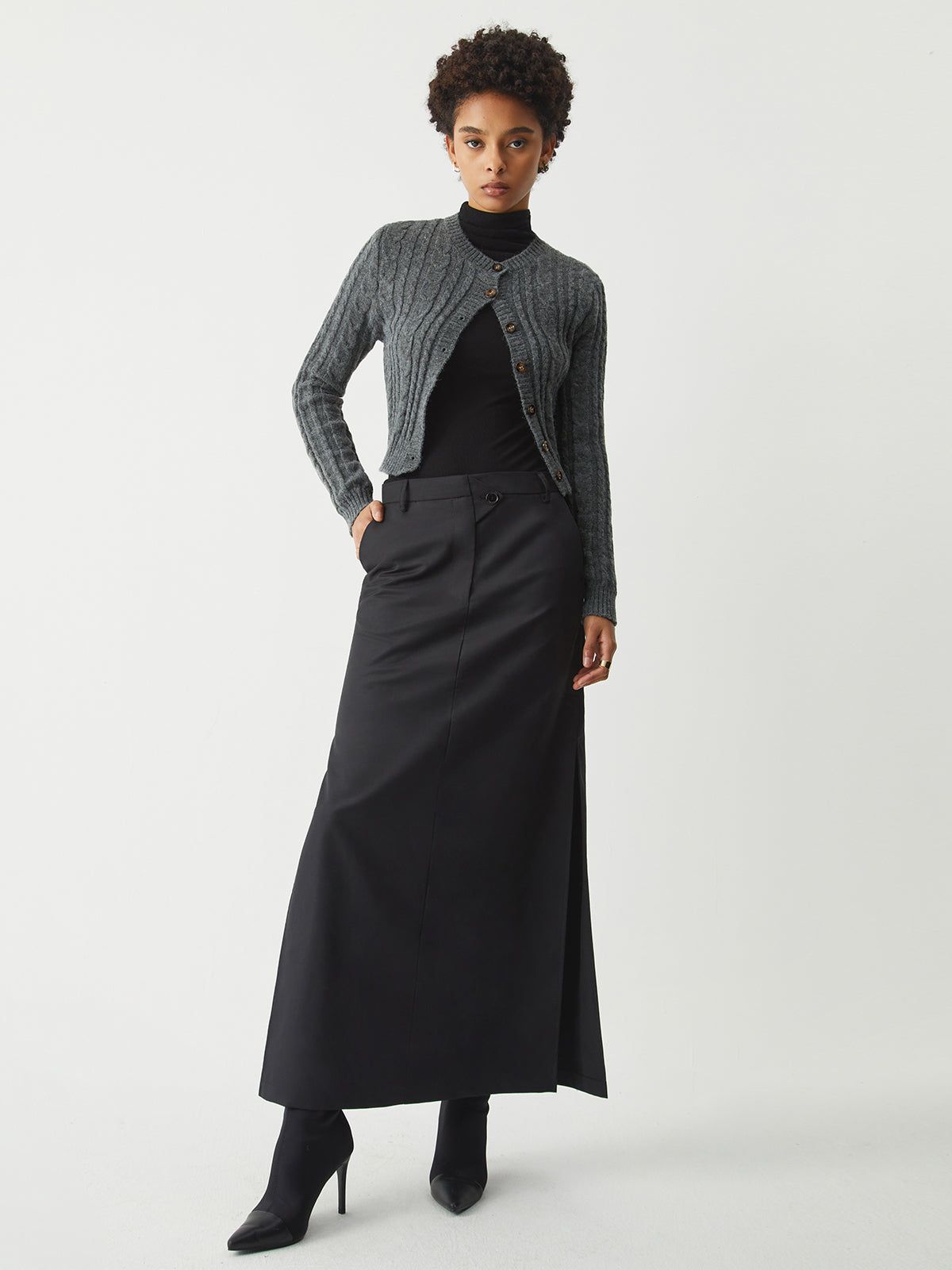 Cable Knit Long Sleeve Crop Cardigan sold by COMMENSE product image thumbnail 3