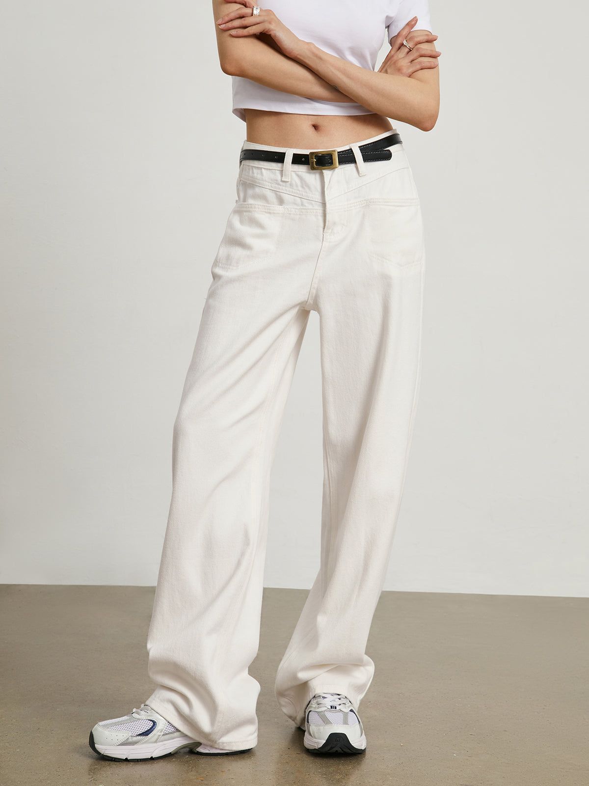 White Denim Cotton Wide Leg Jeans sold by COMMENSE product image thumbnail 3