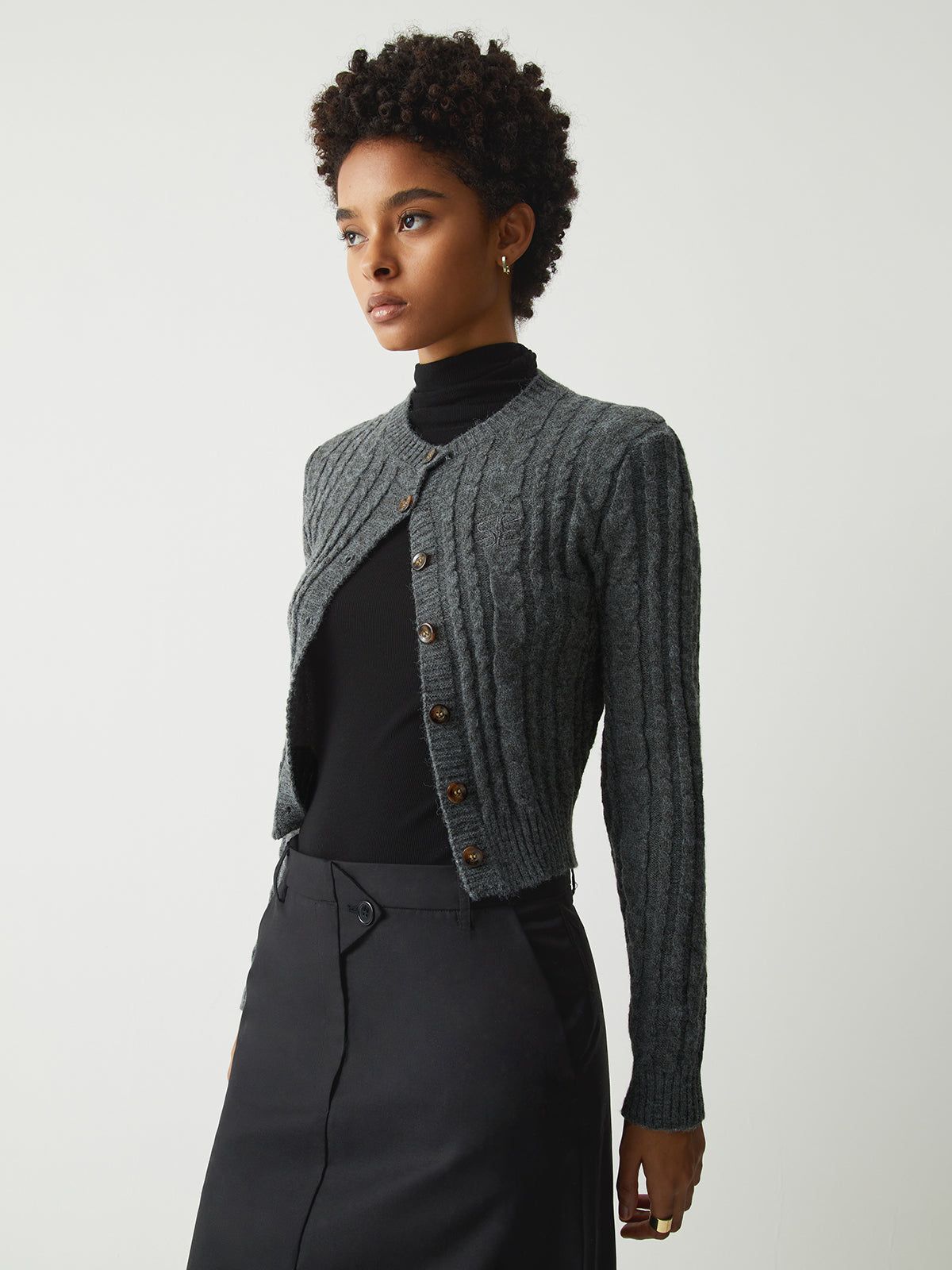 Cable Knit Long Sleeve Crop Cardigan sold by COMMENSE product image thumbnail 4