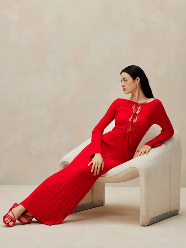 Lace Up Pleated Sweater Dress sold by COMMENSE