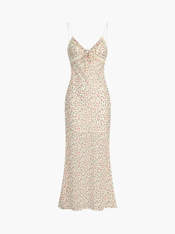 Boho Ditsy Floral Knotted Cami Long Dress sold by COMMENSE