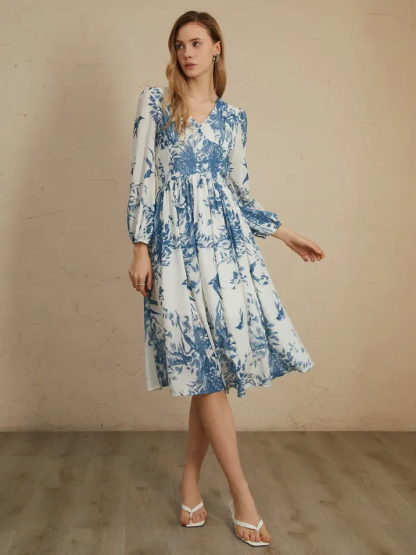 Chiffon Plant Print Midi Dress sold by COMMENSE