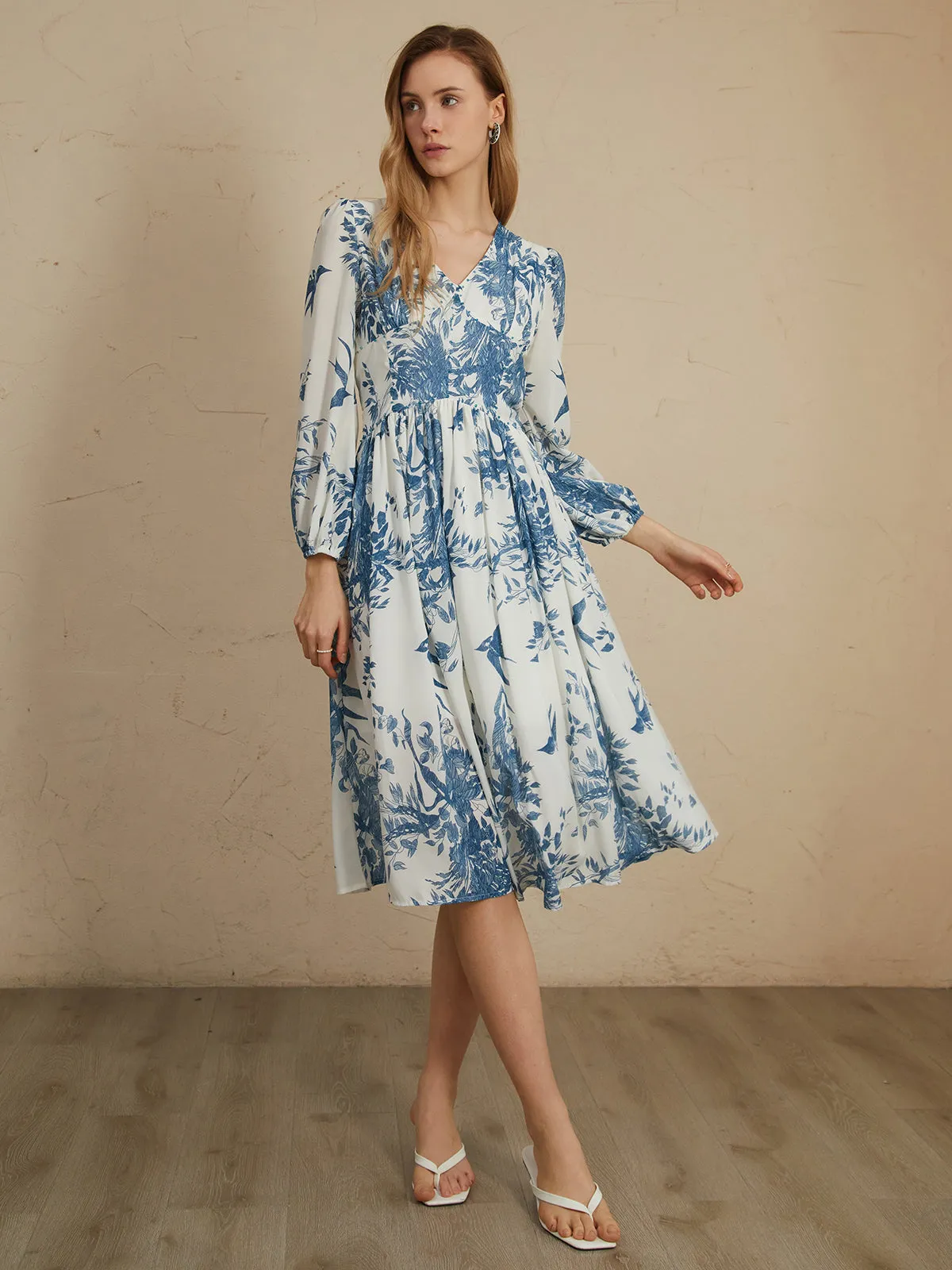 Chiffon Plant Print Midi Dress sold by COMMENSE
