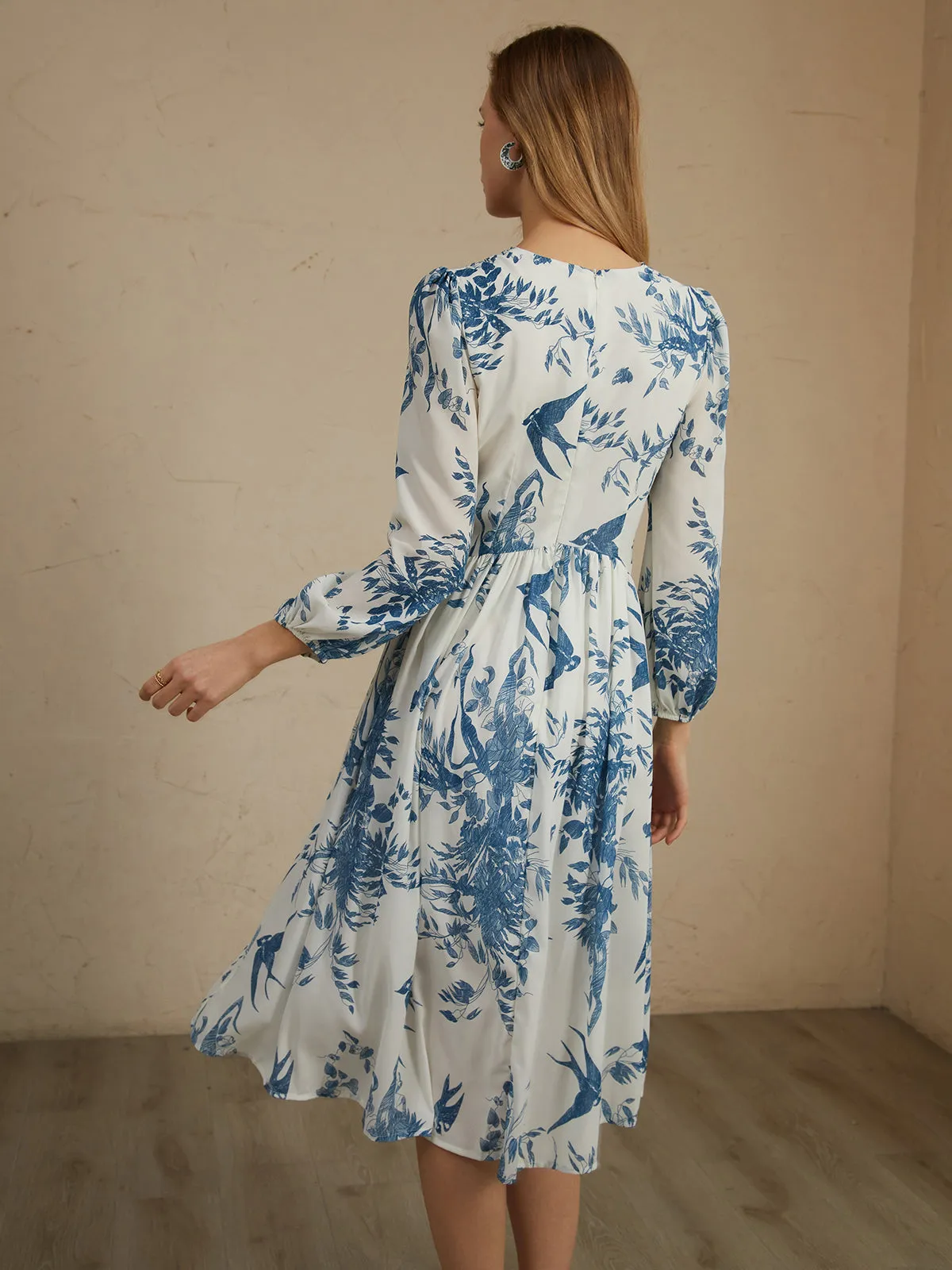 Chiffon Plant Print Midi Dress sold by COMMENSE product image thumbnail 5