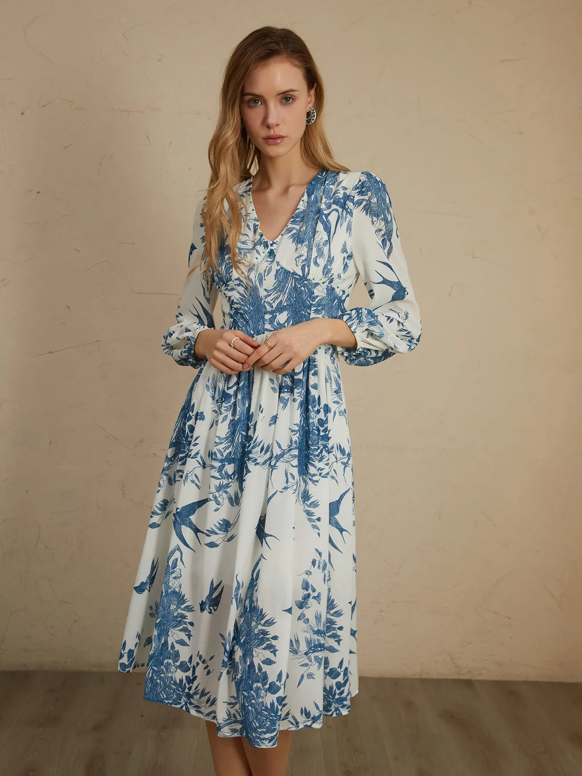 Chiffon Plant Print Midi Dress sold by COMMENSE product image thumbnail 2