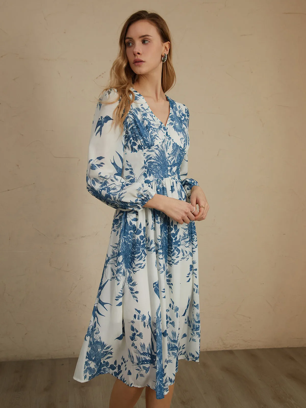 Chiffon Plant Print Midi Dress sold by COMMENSE product image thumbnail 4