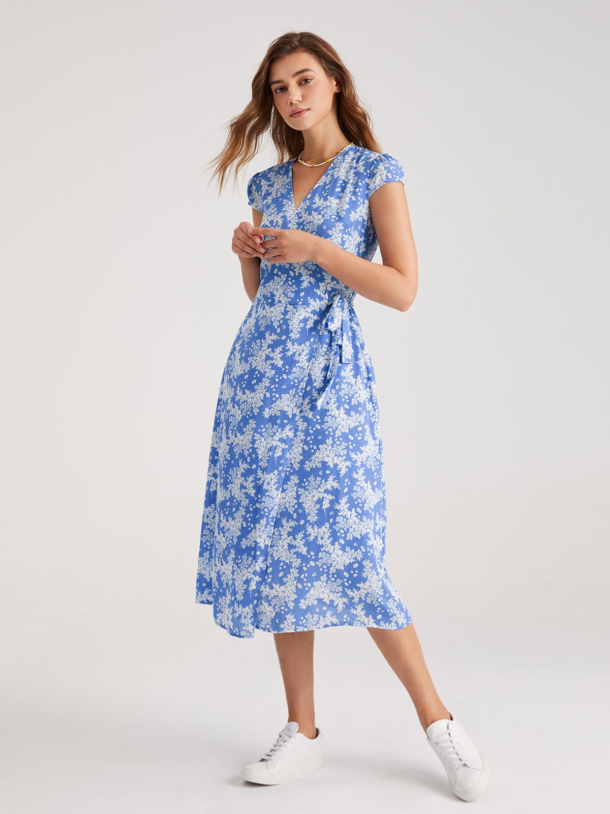 Cap Sleeve Pattern Midi Wrap Dress sold by COMMENSE