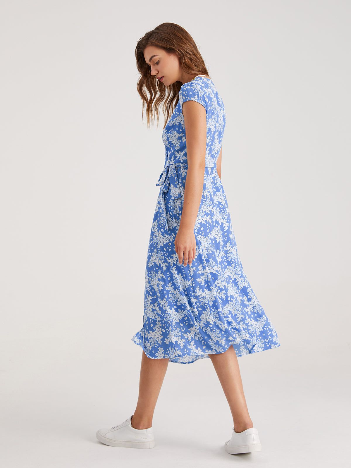 Cap Sleeve Pattern Midi Wrap Dress sold by COMMENSE product image thumbnail 5