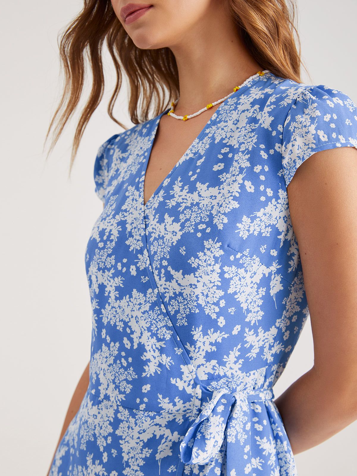 Cap Sleeve Pattern Midi Wrap Dress sold by COMMENSE product image thumbnail 2