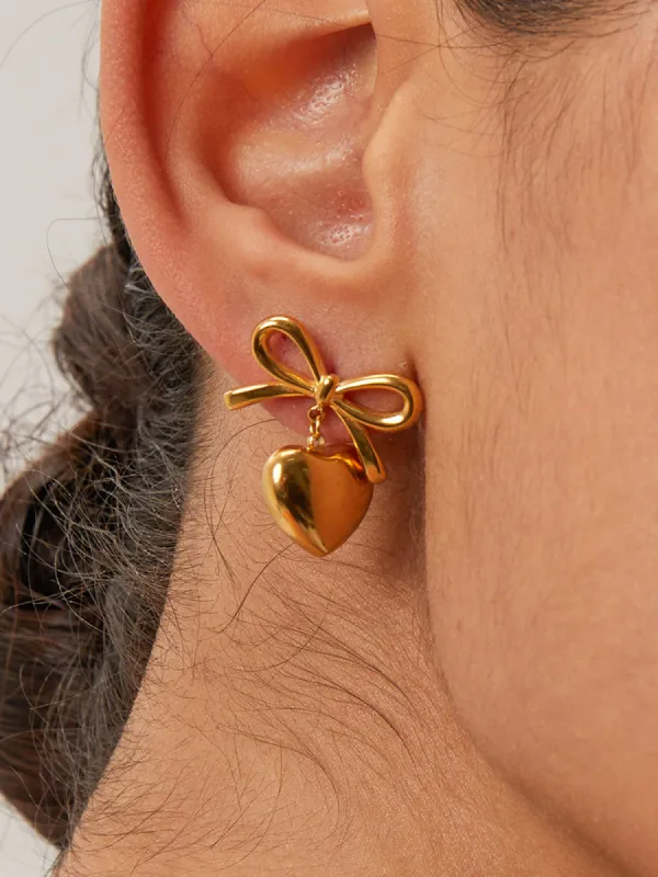 Gift Ribbon Bow Heart Dangle Earrings sold by COMMENSE