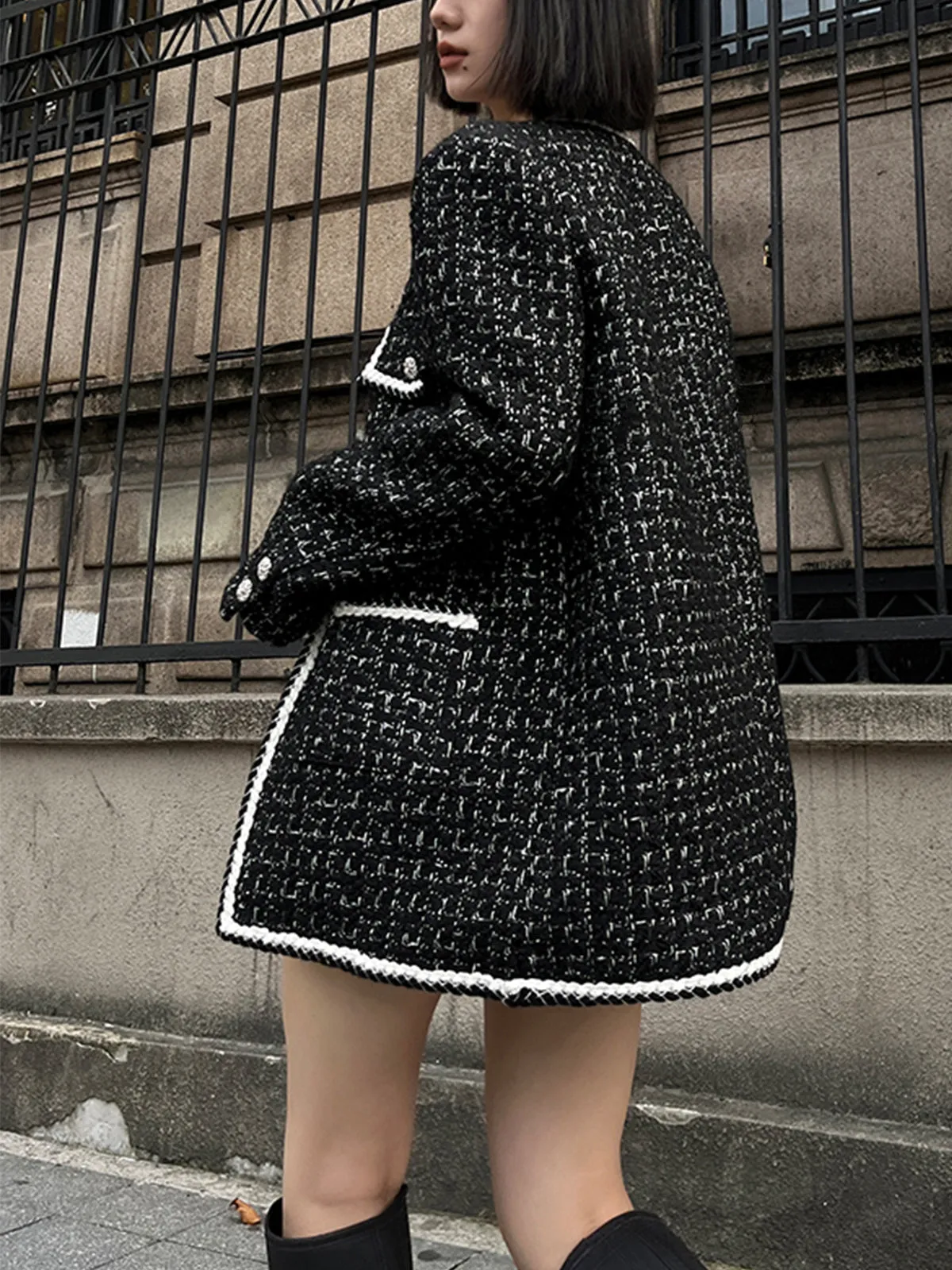 Wool-blend Tweed Contrast Trim Jacket sold by COMMENSE product image thumbnail 4