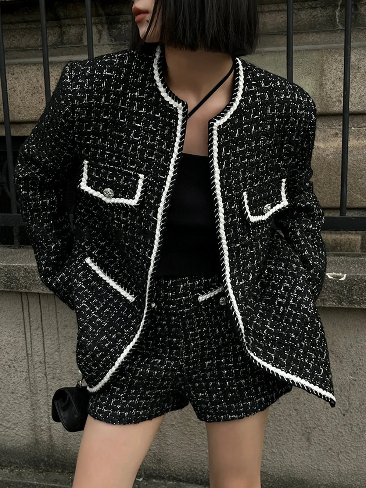 Wool-blend Tweed Contrast Trim Jacket sold by COMMENSE